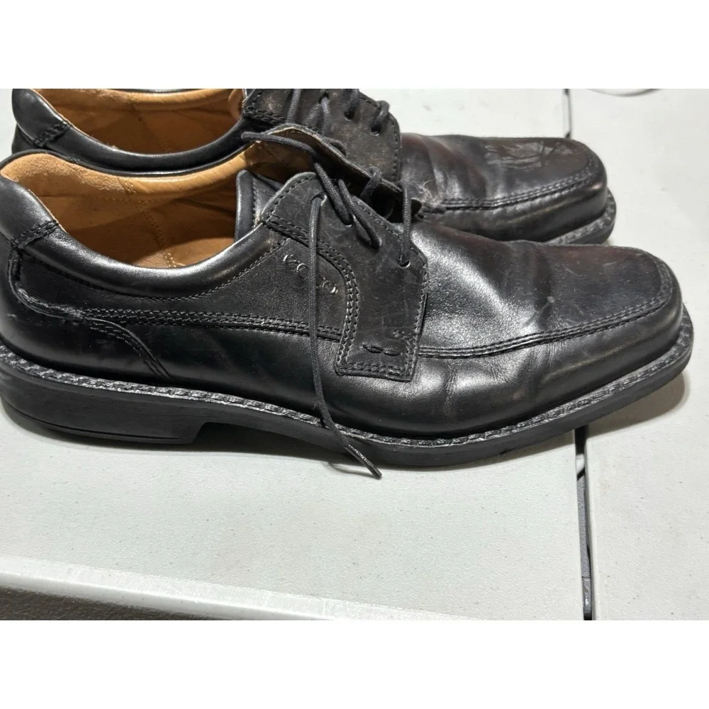 Ecco Seattle Black Leather Apron Toe Derby Oxford EU43 US10‎